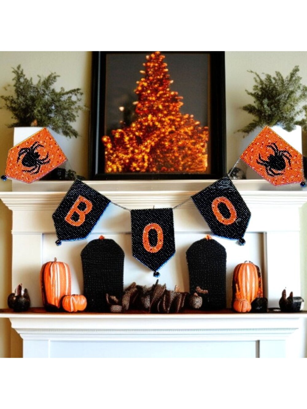 Halloween BOO Banner / Garland Black Bells & Spider Doorway Bunting School Party